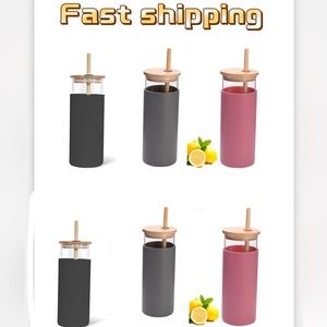 6 18oz Clear Glass Tumbler Bamboo Lid and Straw Silicone Sleeve (6PC)
